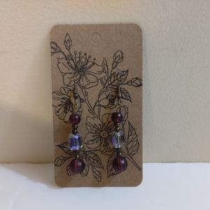 NEW Artisan Womens Wine & Clear Crystal  Antique Bronze Metal Earrings 2…
